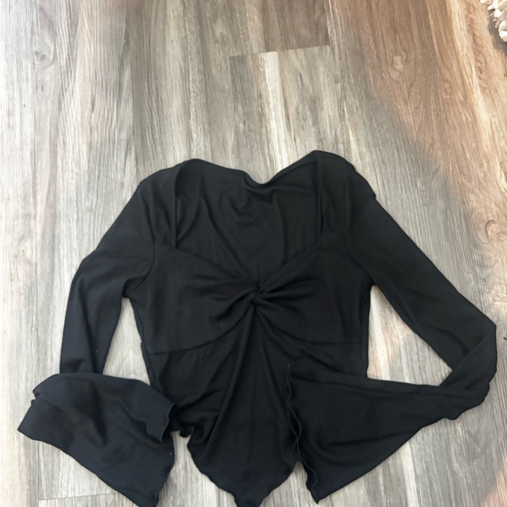 SHEIN Black Ruched Long Sleeve Blouse